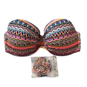 Colorful Geometric Strapless Bikini Top